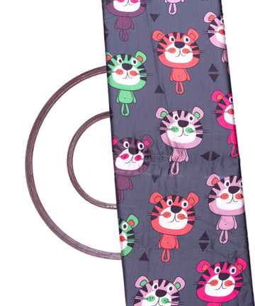Dark Grey Colour Kids Print Satin Fabric